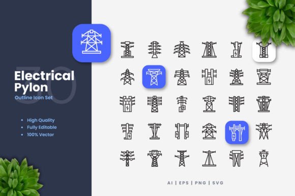 Electrical Pylon Icons: Essential Graphics for Modern Web Design