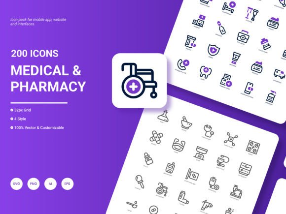 Medical and Pharmacy Icon Pack for Graphics and Icons