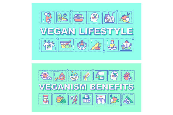 Vegan Lifestyle Word Concepts Banner Set Graphics & Graphic Templates